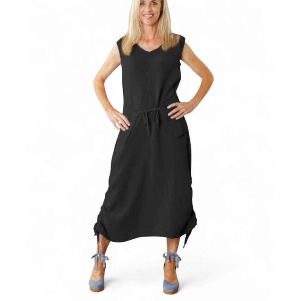 @ bryn walker Black Midi Dress with Tie Waist (Sz M)